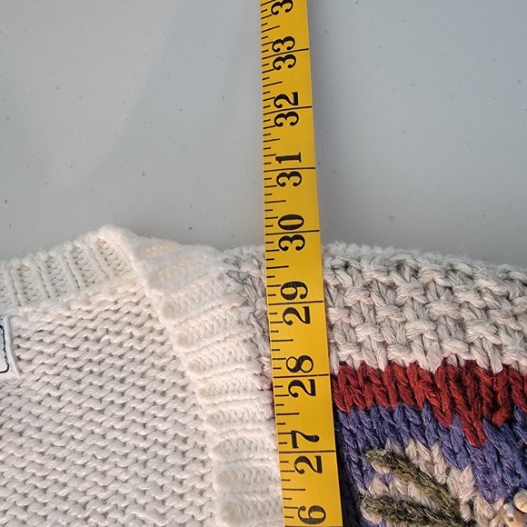 Spice of Life Cardigan Womens S Cream Multi Vintage Chunky Knit Geometric Good - Picture 3 of 8